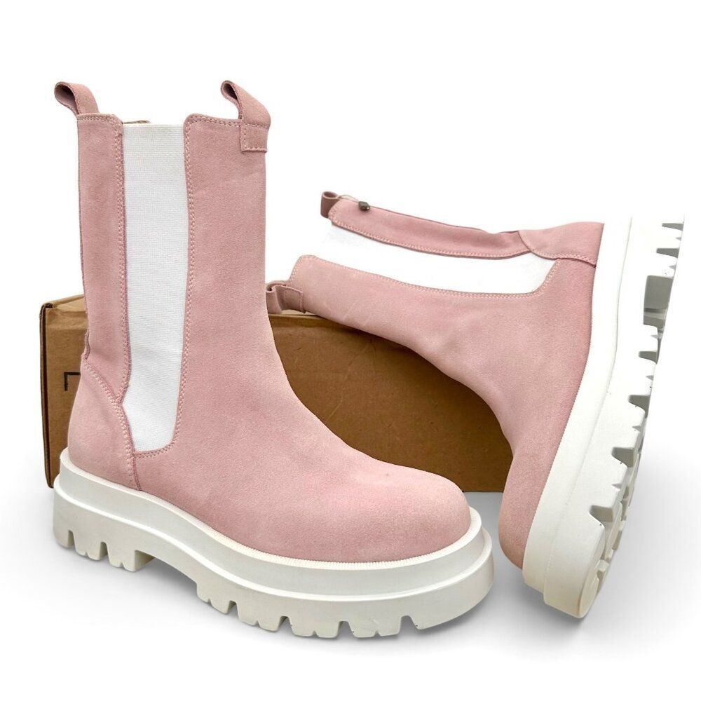 LEMARE Rose Lug Sole Chelsea Ankle Boots Women EU 38 Calf Leather Suede Pull On